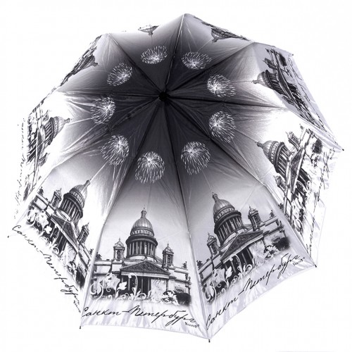 Зонт женский 3 сложения полуавтомат сатин "Санкт-Петербург" диаметр купола 102 см 9 спиц