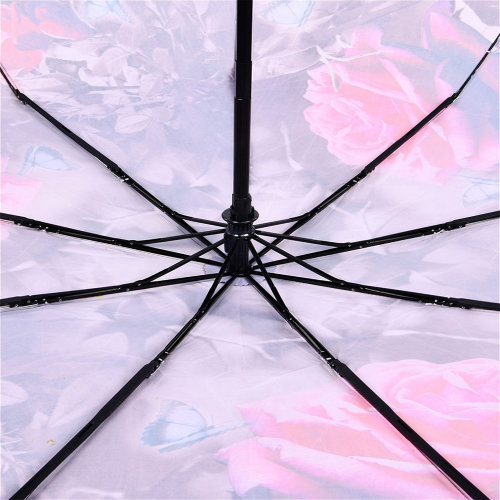 Зонт женский 3 сложения Сатин автомат " Бутон розы " 9 спиц