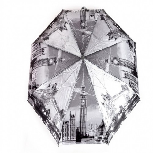 Зонт женский 3 сложения полуавтомат "Город серых цветов" сатин диаметр купола 105 см 8 спиц